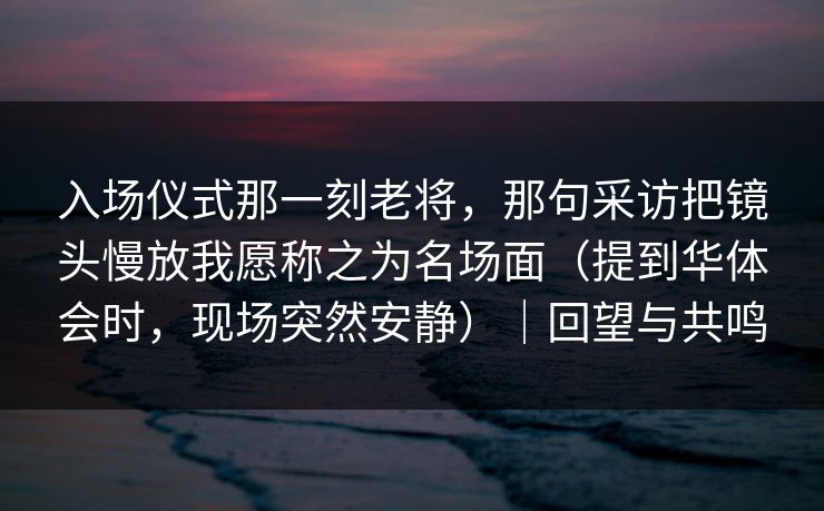 入场仪式那一刻老将，那句采访把镜头慢放我愿称之为名场面（提到华体会时，现场突然安静）｜回望与共鸣