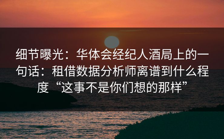 细节曝光:华体会经纪人酒局上的一句话:租借数据分析师离谱到什么程度“这事不是你们想的那样” 细节曝光:华体会经纪人酒局上的一句话:租借数据分析师离谱到什么程度“这事不是你们想的那样”